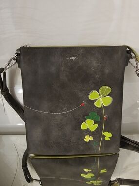 Espe Joyful  Crossbody Clutch with Lime Green Clover Appliqué